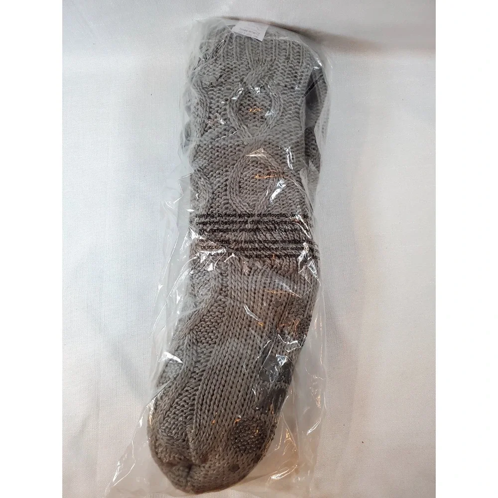 MUK LUKS Women's *POM POM* Dark Grey Sweater Cabin‎ Socks S/M (5-7.5) NEW
